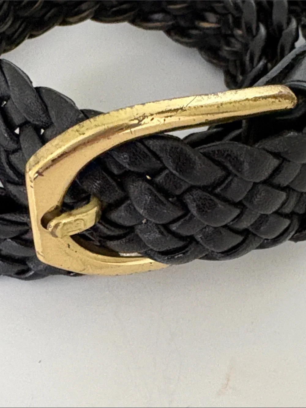 VTG Bally Woven Leather Black Belt gold Brass Buckle Hardware Sz 30” 75 cm
